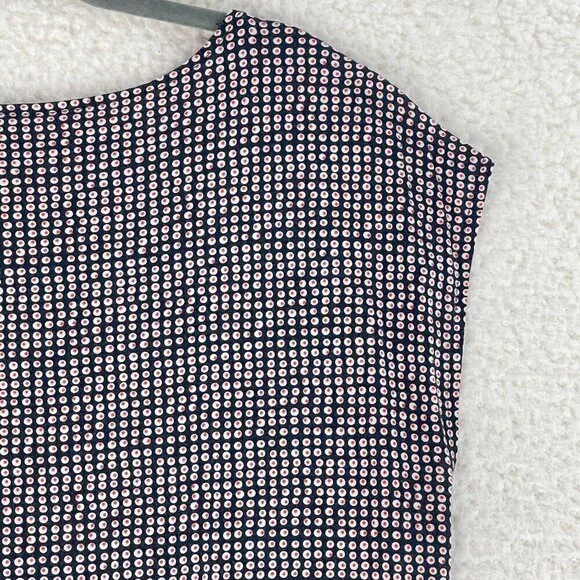 Ann Taylor LOFT Blue Dot Print Pull Over Shirt‎ Womens Short Sleeve Size XL - Picture 12 of 13